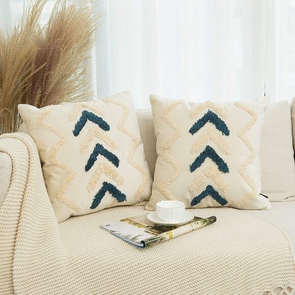 Geometric Chevron Boho Throw Pillow Covers Tufted Soft Pillow Case 18x18, 1PC - Picture 7 of 9